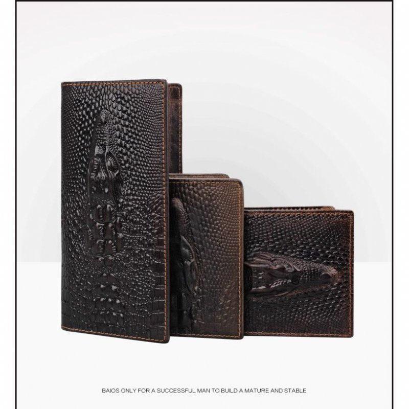 Herenportemonnees Luxe Crocskin Korte Portemonnee - Koffie Croc