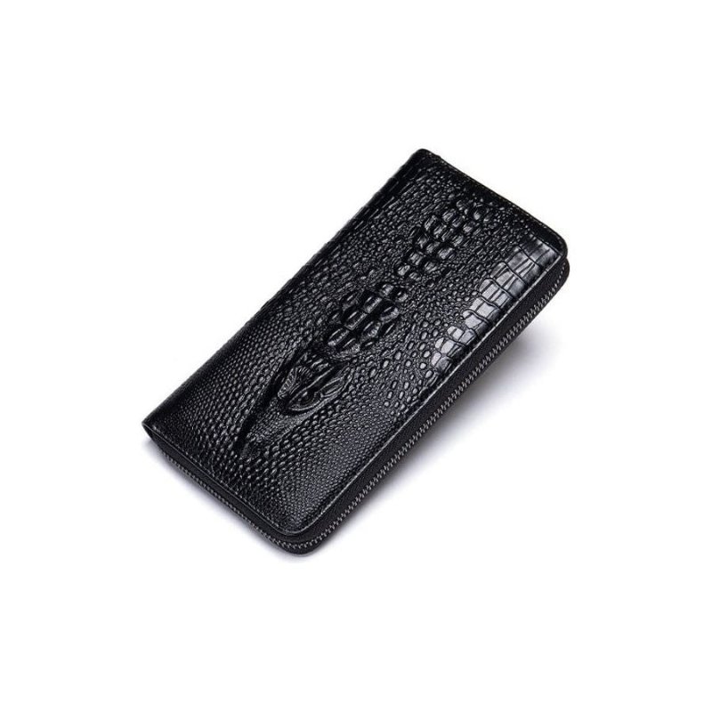 Herenportemonnees Luxe Krokodillenleer Clutch Portemonnee Met Reliëf - Zwart