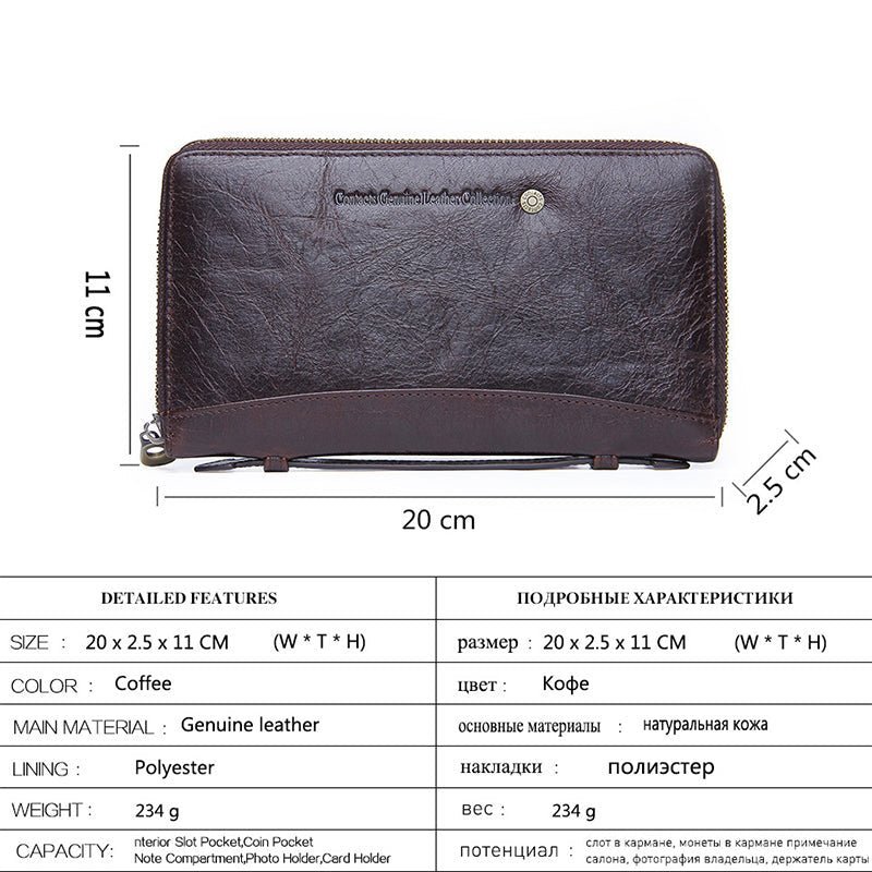 Herenportemonnees Luxe Vintage Koeienhuid Lange Clutch Portemonnee - Koffie