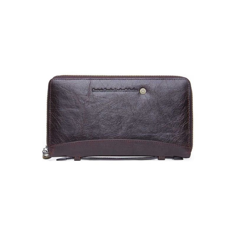 Herenportemonnees Luxe Vintage Koeienhuid Lange Clutch Portemonnee - Koffie