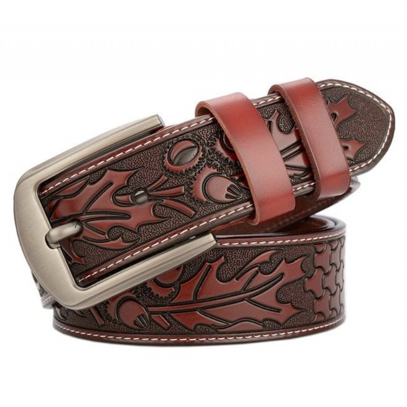 Herenriemen Bloemen Luxe Lederen Riem - Rood