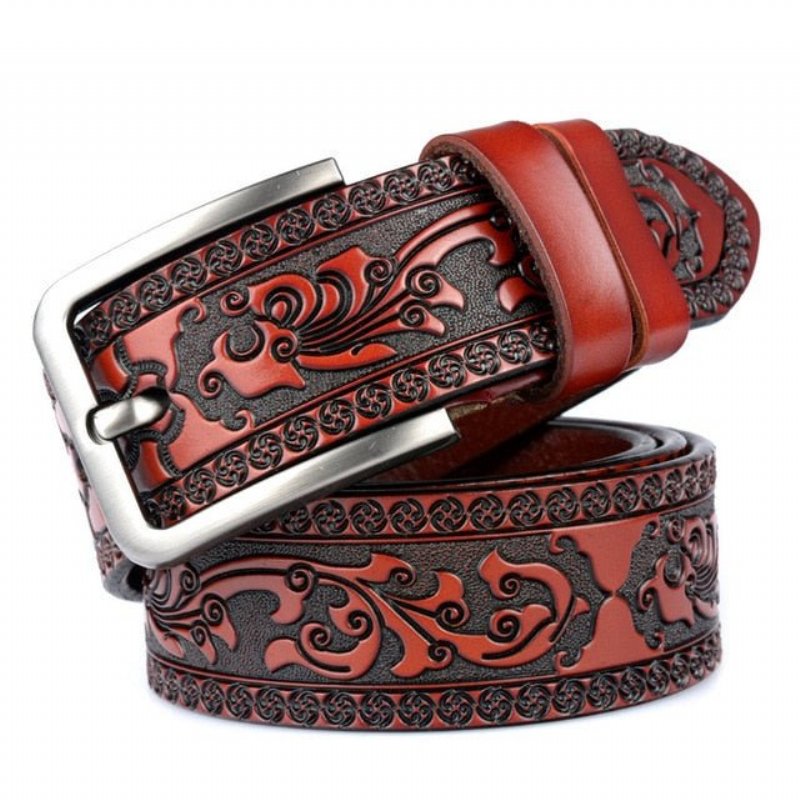 Herenriemen Bloemen Luxe Lederen Riem - Rood