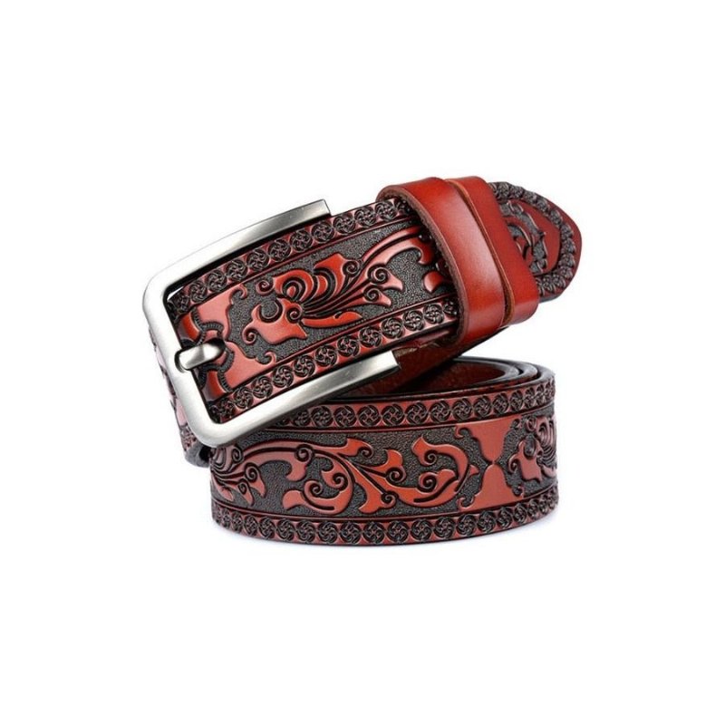 Herenriemen Bloemen Luxe Lederen Riem - Rood