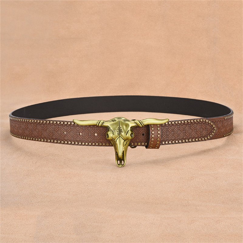 Herenriemen Chique Metalen Riem Met Letterpatroon - Bruin