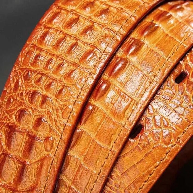 Herenriemen Exotische Leren Riem Met Alligatorprint - Oranje