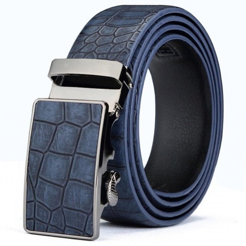 Herenriemen Leren Riem Met Automatische Gesp - Blauw