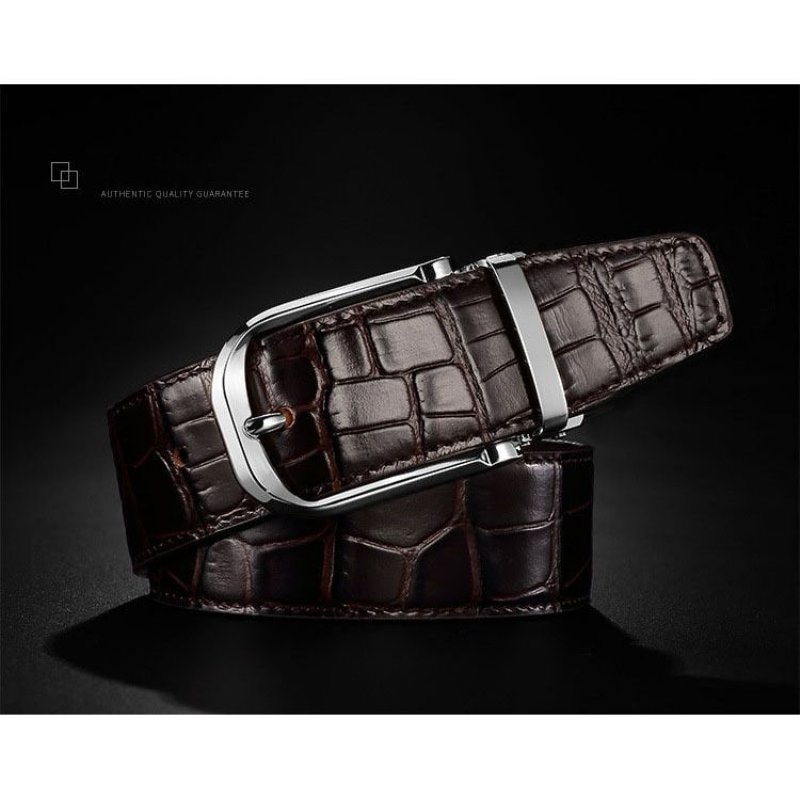 Herenriemen Vintage Luxe Croco Lederen Riem - Koffie 2