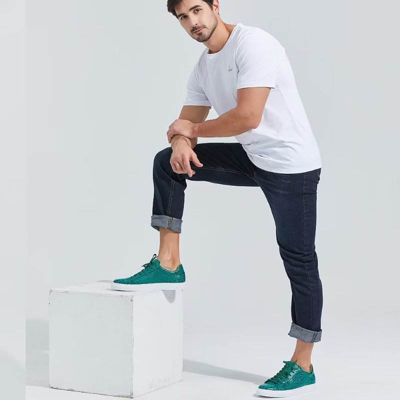 Herensneakers Exotische Sneakers Met Veters - Groen