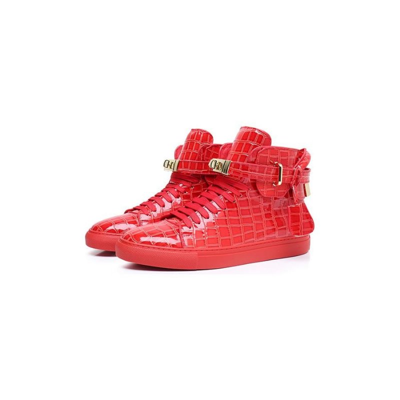 Herensneakers Hoge Designer Platte Sneakers Met Reliëf - Rood