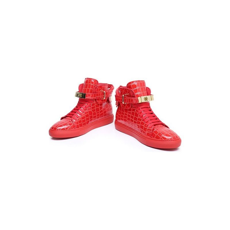 Herensneakers Hoge Designer Platte Sneakers Met Reliëf - Rood