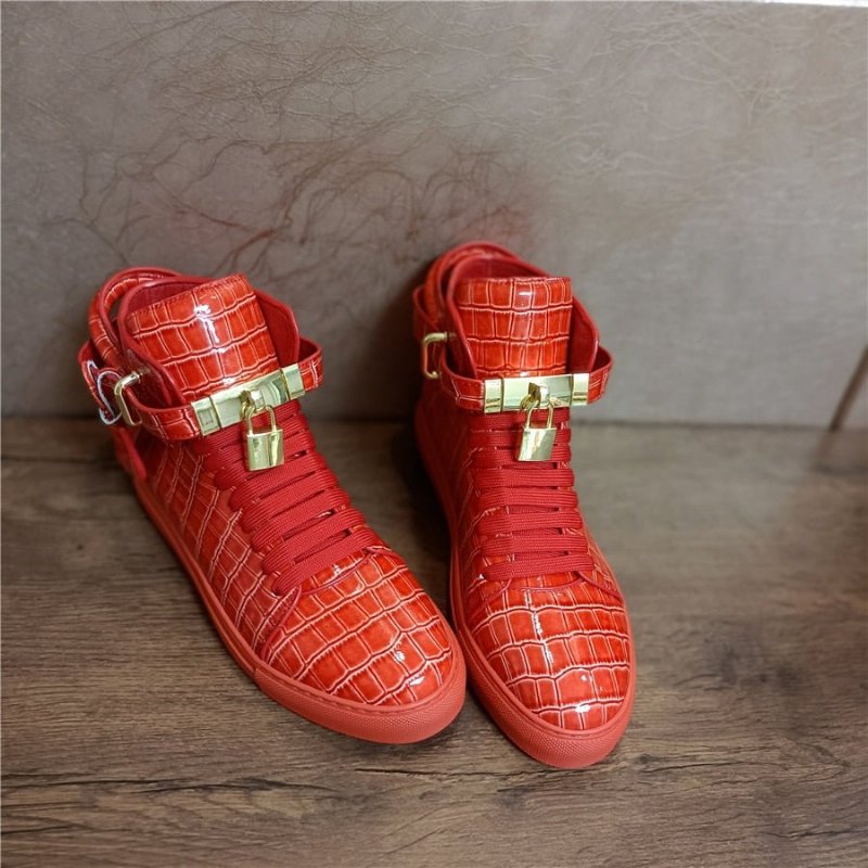 Herensneakers Hoge Designer Platte Sneakers Met Reliëf - Rood