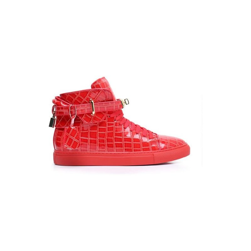 Herensneakers Hoge Designer Platte Sneakers Met Reliëf - Rood