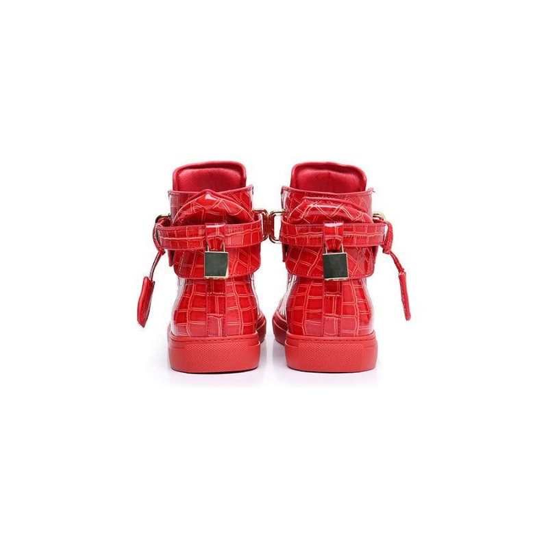 Herensneakers Hoge Designer Platte Sneakers Met Reliëf - Rood