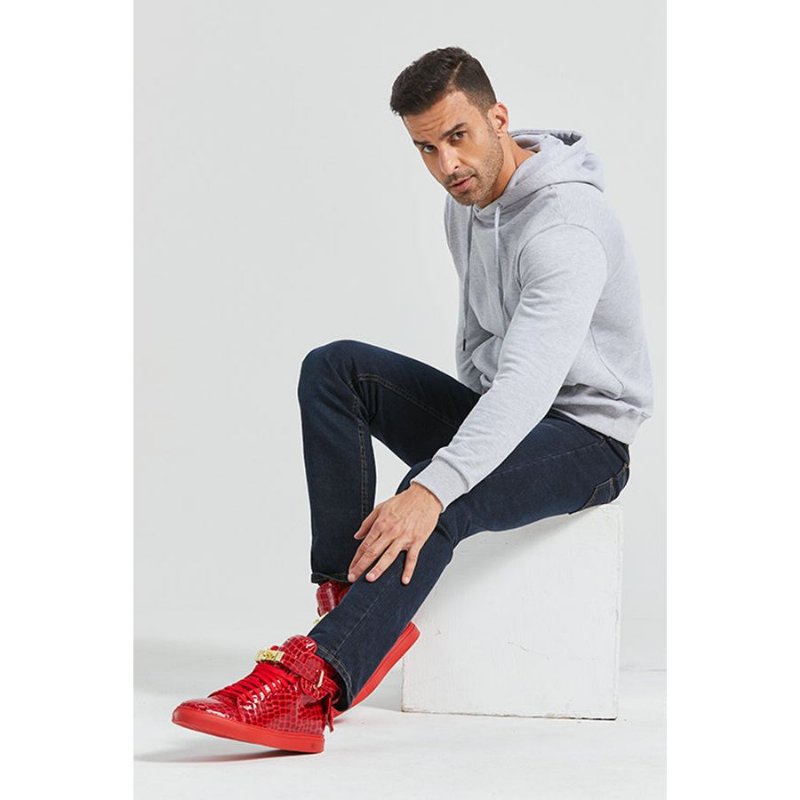 Herensneakers Luxe Crocemboss Hoge Casual Sneakers - Rood