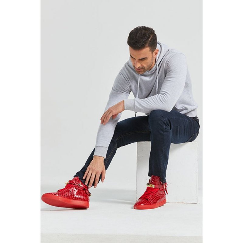 Herensneakers Luxe Crocemboss Hoge Casual Sneakers - Rood