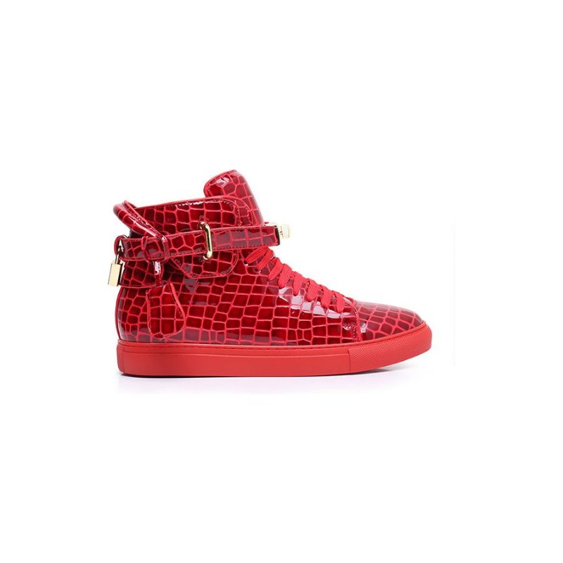 Herensneakers Luxe Crocemboss Hoge Casual Sneakers - Rood