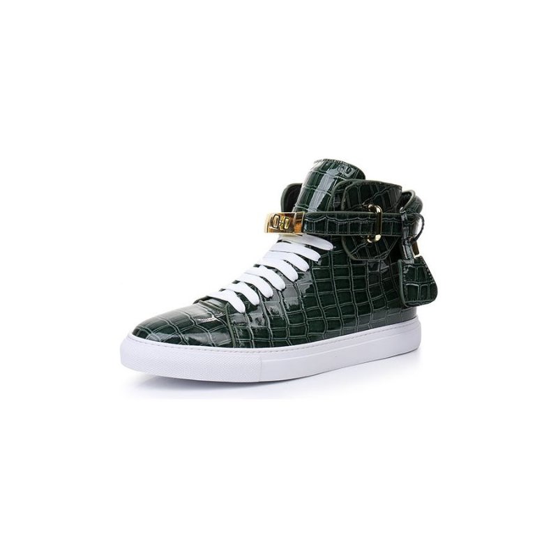 Herensneakers Luxe Crocemboss Hoge Casual Sneakers - Groen