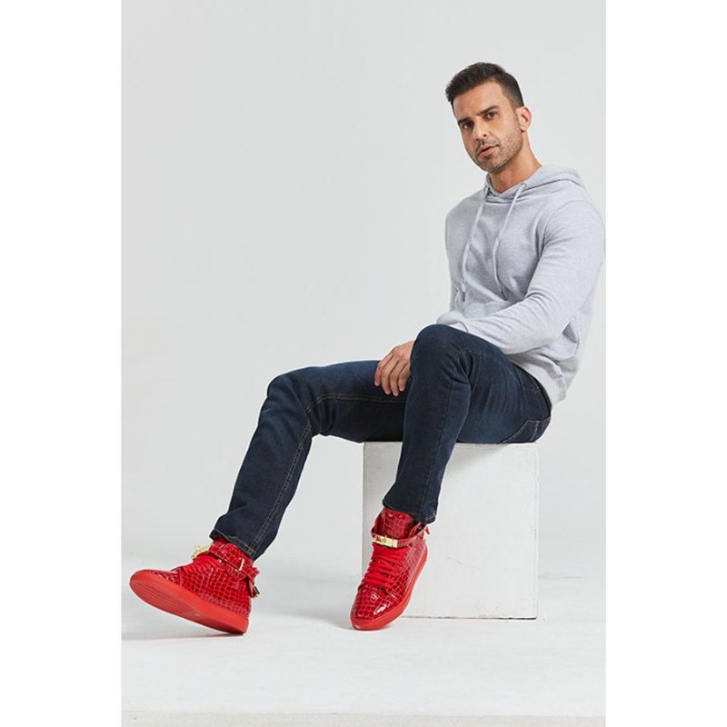 Herensneakers Luxe Crocemboss Hoge Casual Sneakers - Rood