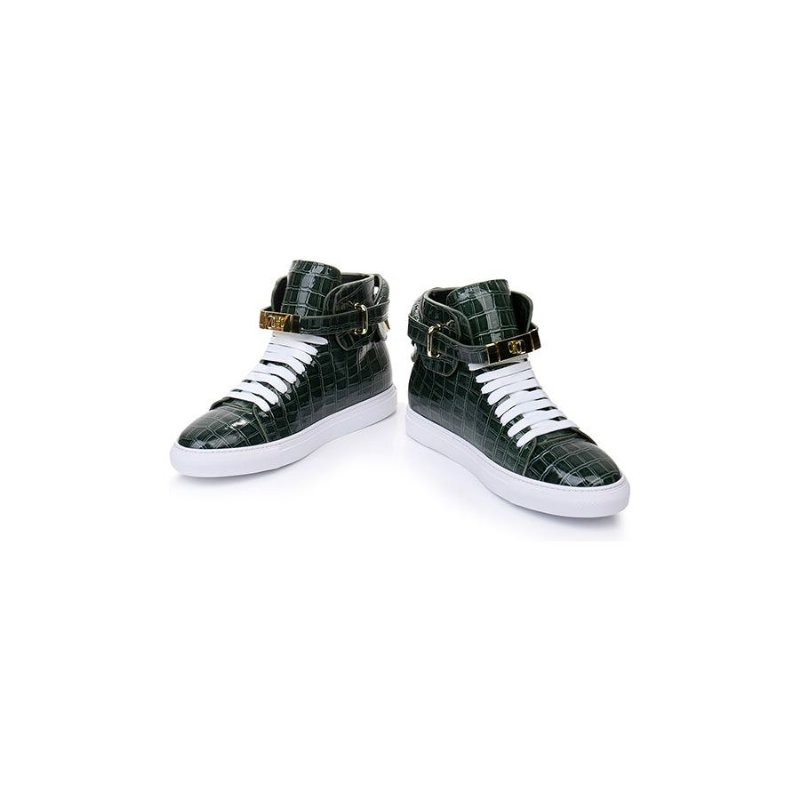 Herensneakers Luxe Crocemboss Hoge Casual Sneakers - Groen