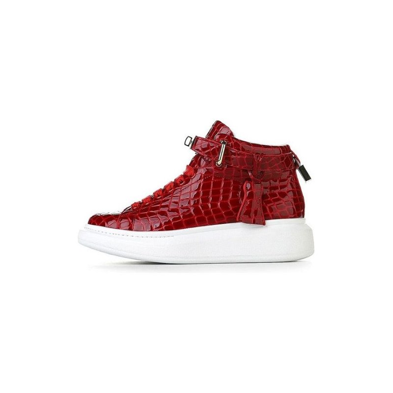 Herensneakers Luxe Crocemboss Hoge Designer Sneakers - Rood