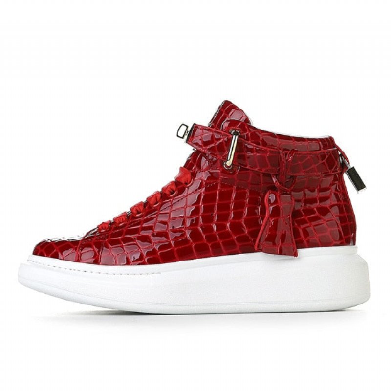 Herensneakers Luxe Crocemboss Hoge Designer Sneakers - Rood