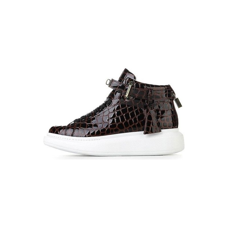 Herensneakers Luxe Crocemboss Hoge Designer Sneakers - Koffie