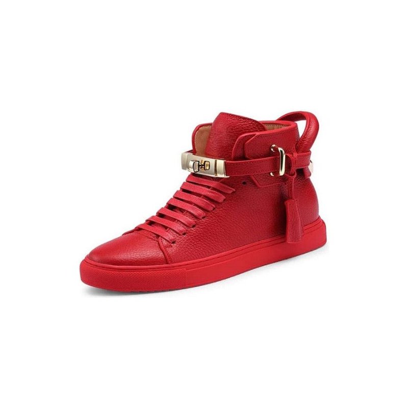 Herensneakers Luxe Hoge Casual Sneakers Met Glad Patroon - Rood