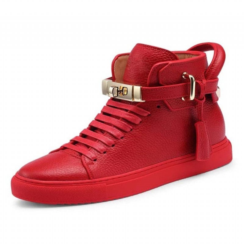 Herensneakers Luxe Hoge Casual Sneakers Met Glad Patroon - Rood