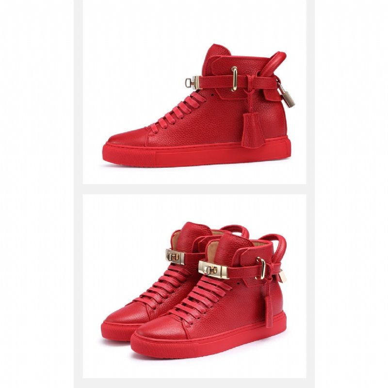 Herensneakers Luxe Hoge Casual Sneakers Met Glad Patroon - Rood