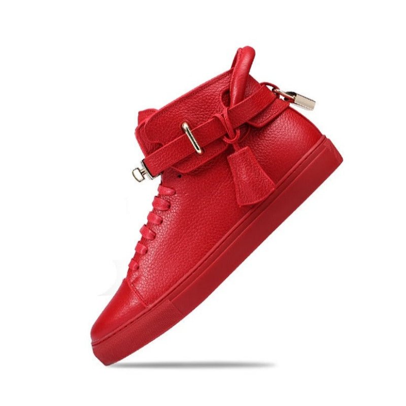 Herensneakers Luxe Hoge Casual Sneakers Met Glad Patroon - Rood