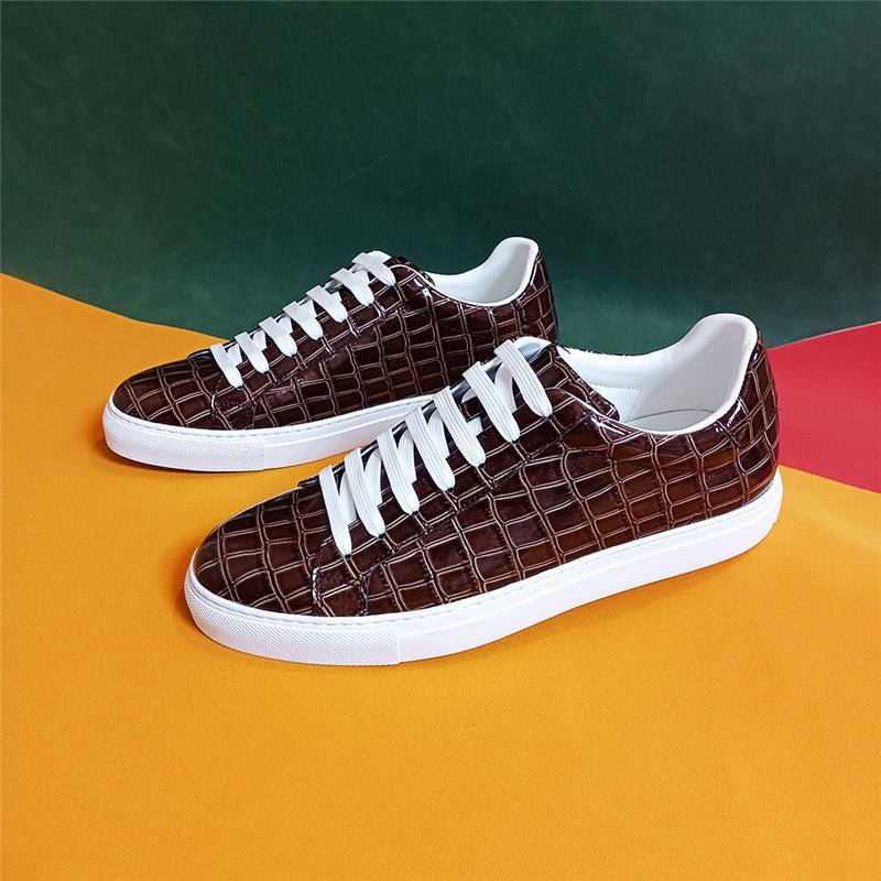 Herensneakers Luxe Lederen Platform-sneakers Met Veters - Koffie