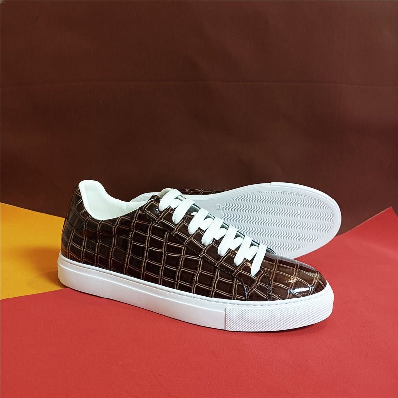 Herensneakers Luxe Lederen Platform-sneakers Met Veters - Koffie