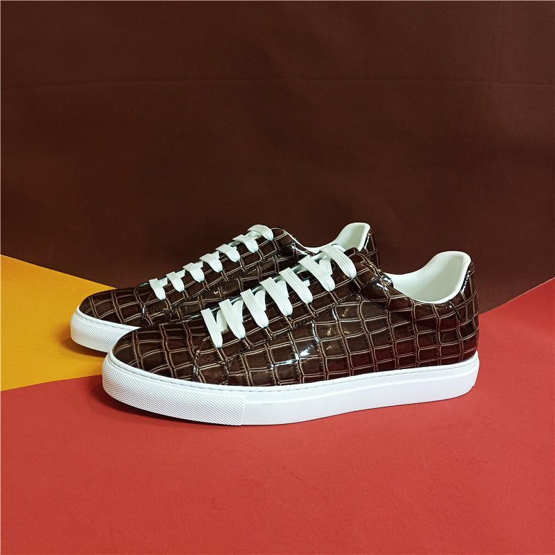 Herensneakers Luxe Lederen Platform-sneakers Met Veters - Koffie