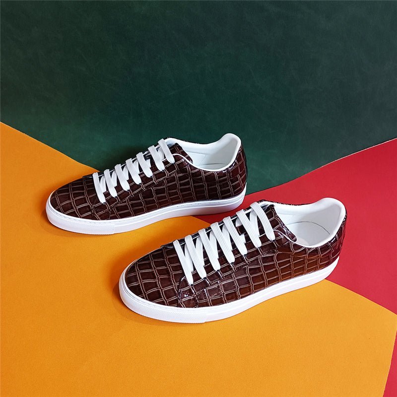 Herensneakers Luxe Lederen Platform-sneakers Met Veters - Koffie