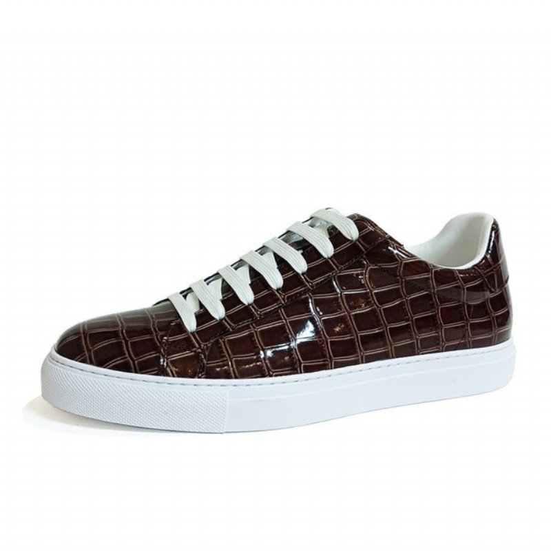 Herensneakers Luxe Lederen Platform-sneakers Met Veters - Koffie