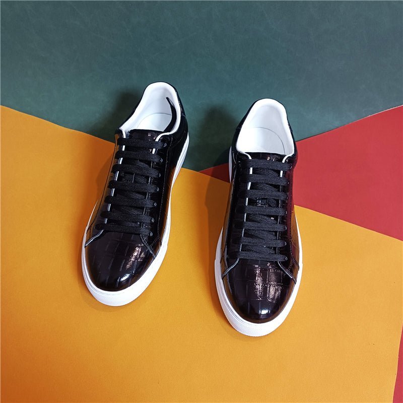 Herensneakers Luxe Lederen Platform-sneakers Met Veters - Zwart