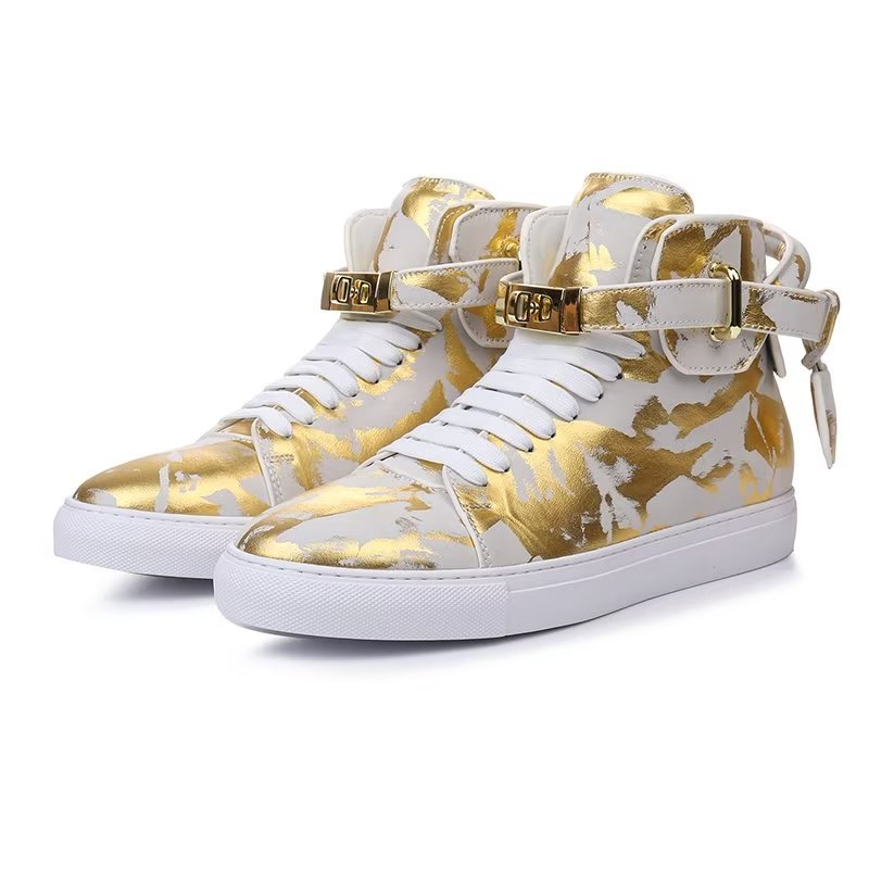 Herensneakers Urban Graffiti Chic Rundlederen Hoge Tops - Geel