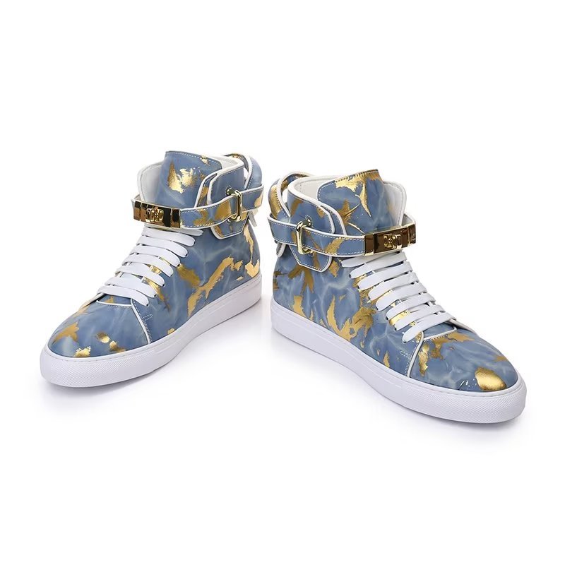 Herensneakers Urban Graffiti Chic Rundlederen Hoge Tops - Blauw