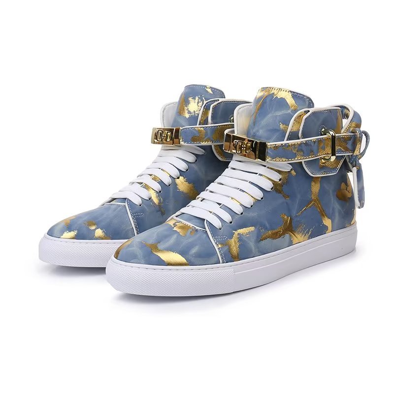 Herensneakers Urban Graffiti Chic Rundlederen Hoge Tops - Blauw