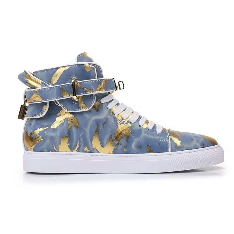 Herensneakers Urban Graffiti Chic Rundlederen Hoge Tops - Blauw