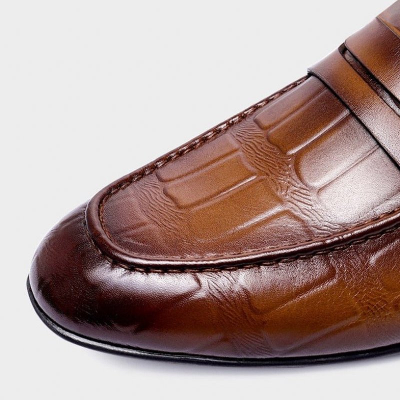 Loafers Heren Echt Leer Met Reliëf Instappers Elegantie - Koffie