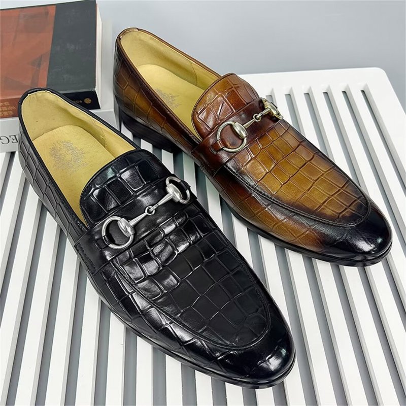 Loafers Heren Elegante Rundleer Met Ronde Neus - Bruin