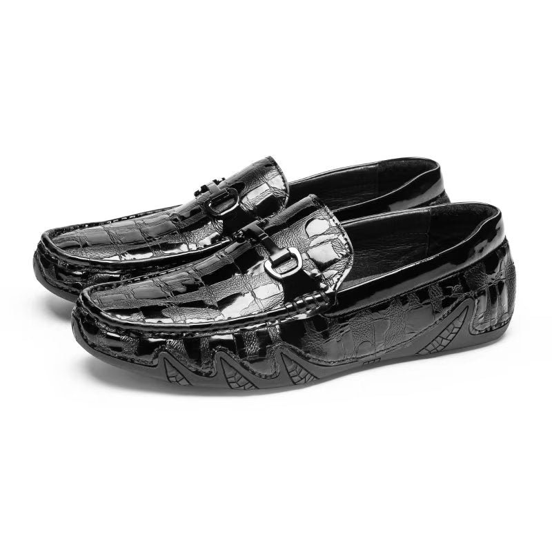 Loafers Heren Exotisch Krokodillenleer Slip-on Met Metalen Neus - Zwart