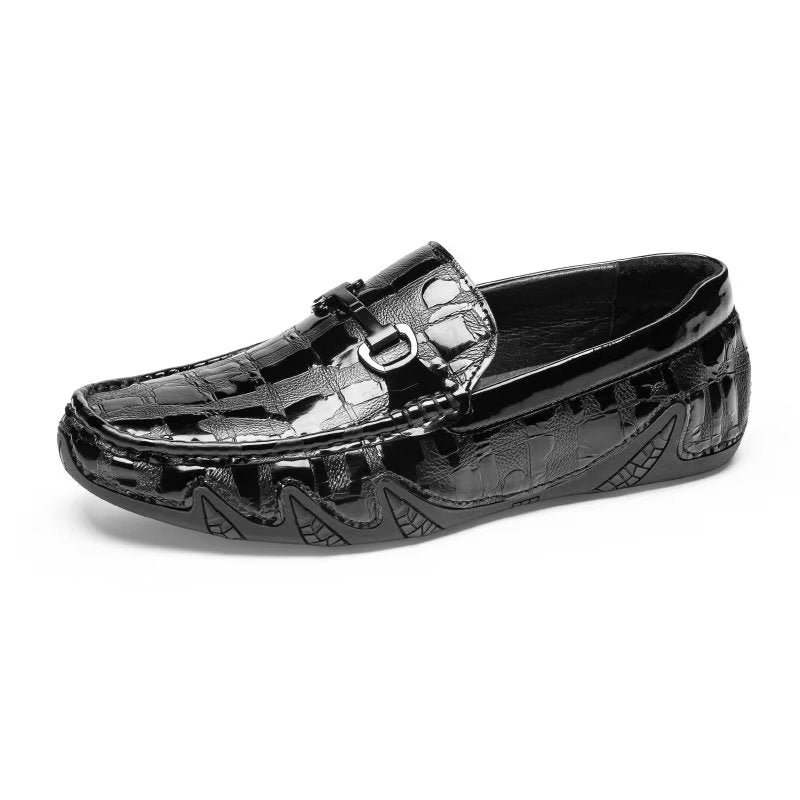 Loafers Heren Exotisch Krokodillenleer Slip-on Met Metalen Neus - Zwart