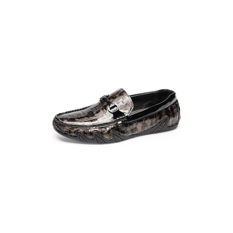 Loafers Heren Exotisch Krokodillenleer Slip-on Met Metalen Neus - Koffie