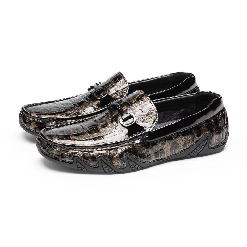 Loafers Heren Exotisch Krokodillenleer Slip-on Met Metalen Neus - Koffie