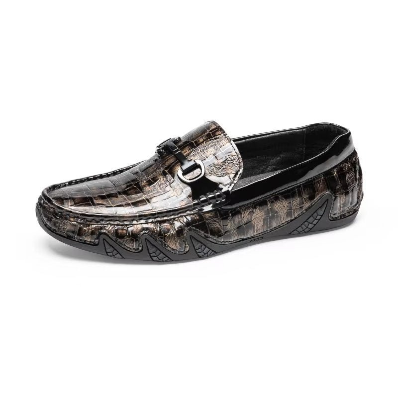 Loafers Heren Exotisch Krokodillenleer Slip-on Met Metalen Neus - Koffie