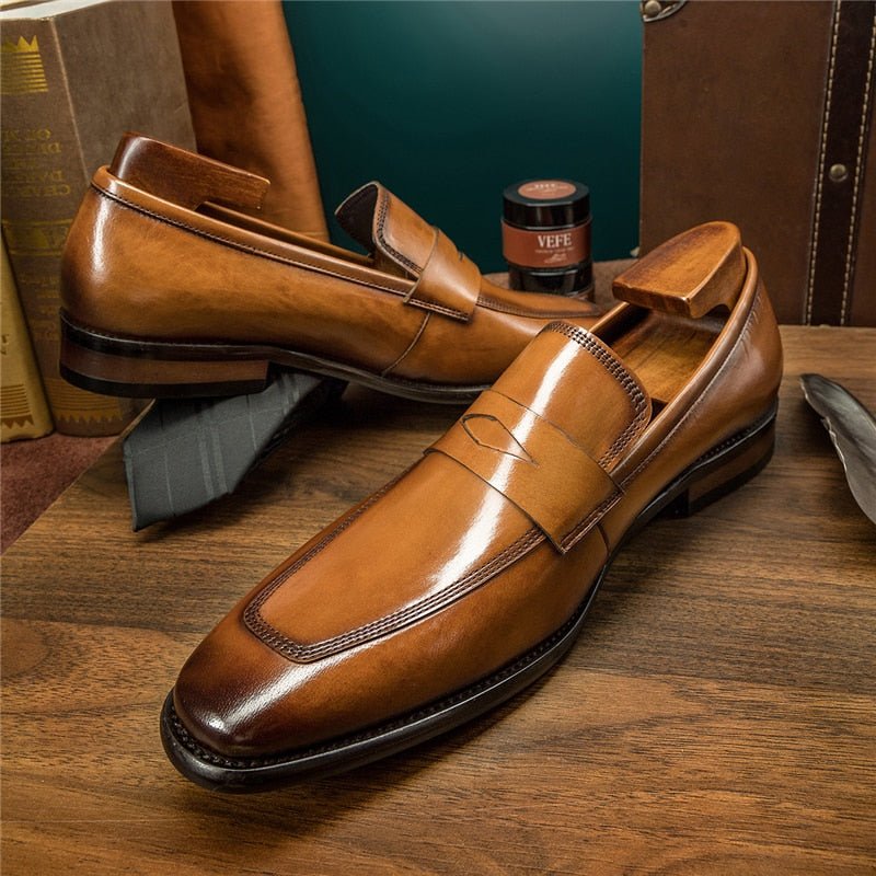 Loafers Heren Exotische Brogueschoenen Met Puntige Neus - Bruin