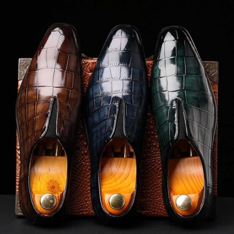 Loafers Heren Exotische Brogueschoenen Met Puntige Neus - Groen