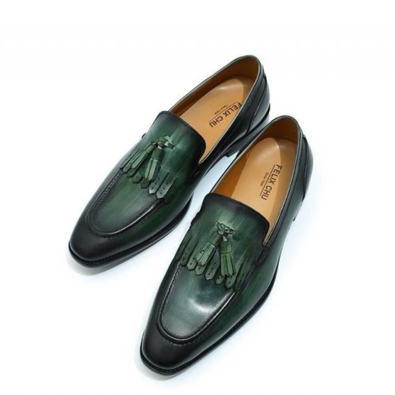 Loafers Heren Exotische Elegantie Ademende Leren Instappers - Groen